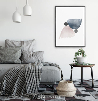 Pink and Blue Abstract Jellyfishes with Black Stones Wall Art