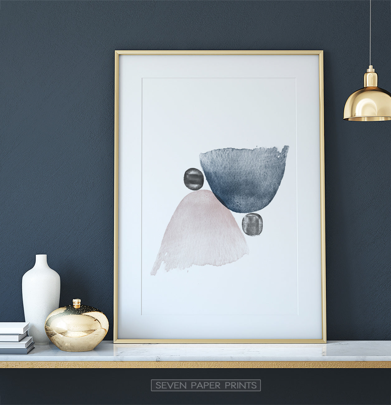 Pink and Blue Abstract Jellyfishes with Black Stones Wall Art