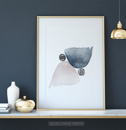 Pink and Blue Abstract Jellyfishes with Black Stones Wall Art