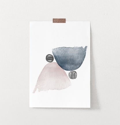 Pink and Blue Abstract Jellyfishes with Black Stones Wall Art