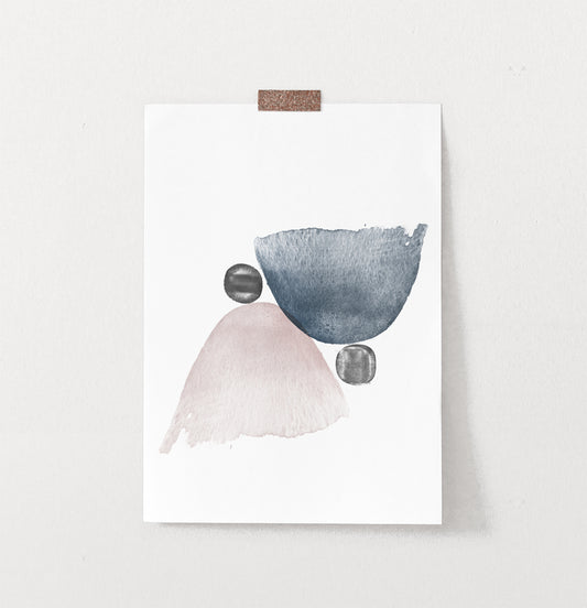 Pink and Blue Abstract Jellyfishes with Black Stones Wall Art