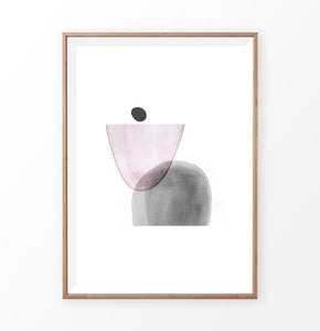Brown-Framed Pink and Gray Abstract Wall Art