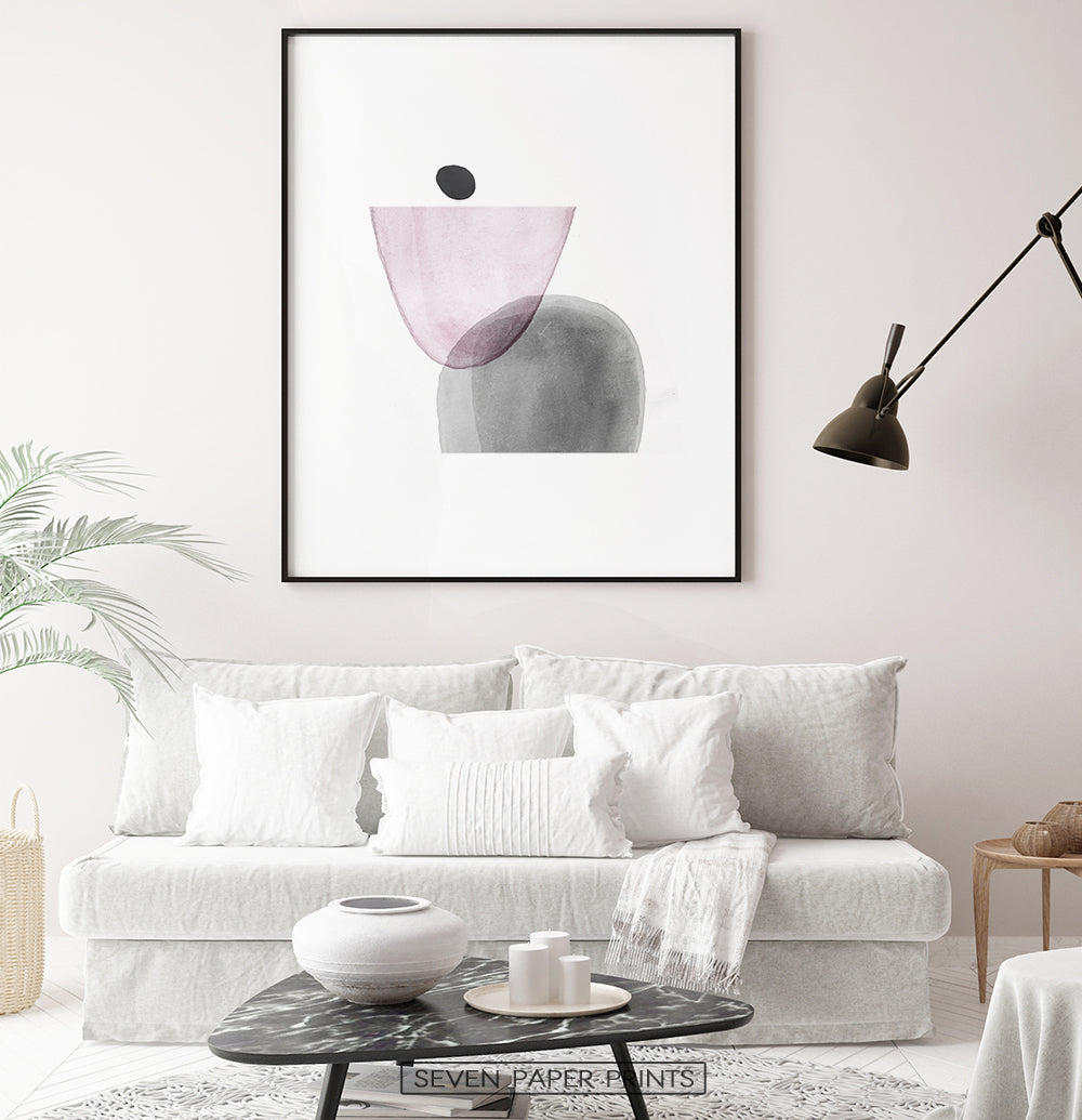 Black-Framed Pink and Gray Abstract Wall Art