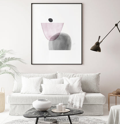 Black-Framed Pink and Gray Abstract Wall Art