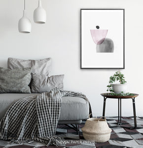Black-Framed Pink and Gray Abstract Wall Art