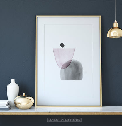 Golden-Framed Pink and Gray Abstract Wall Art