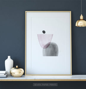 Golden-Framed Pink and Gray Abstract Wall Art