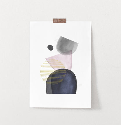 Abstract Boho Shapes Art Print in Pink, Gold, Denim, Powder