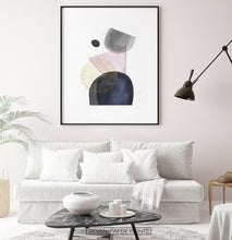 Load image into Gallery viewer, Abstract Boho Shapes Art Print in Pink, Gold, Denim, Powder
