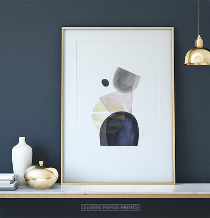 Abstract Boho Shapes Art Print in Pink, Gold, Denim, Powder