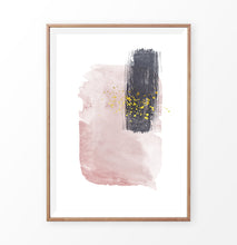Load image into Gallery viewer, Wooden-framed Pink and Powder stains under gold drops wall art
