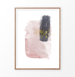 Wooden-framed Pink and Powder stains under gold drops wall art