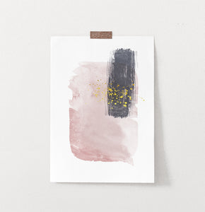 Pink and Powder stains under gold drops wall art