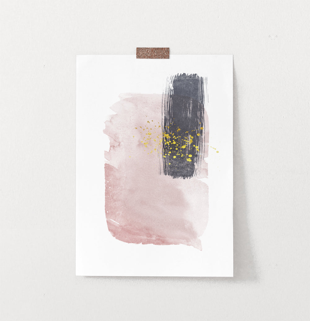 Pink and Powder stains under gold drops wall art