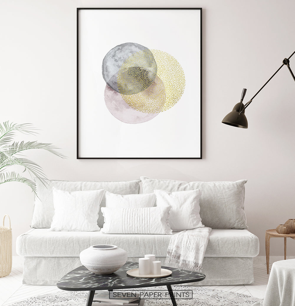 Gold, Gray, and Pink Rounds Painting Poster