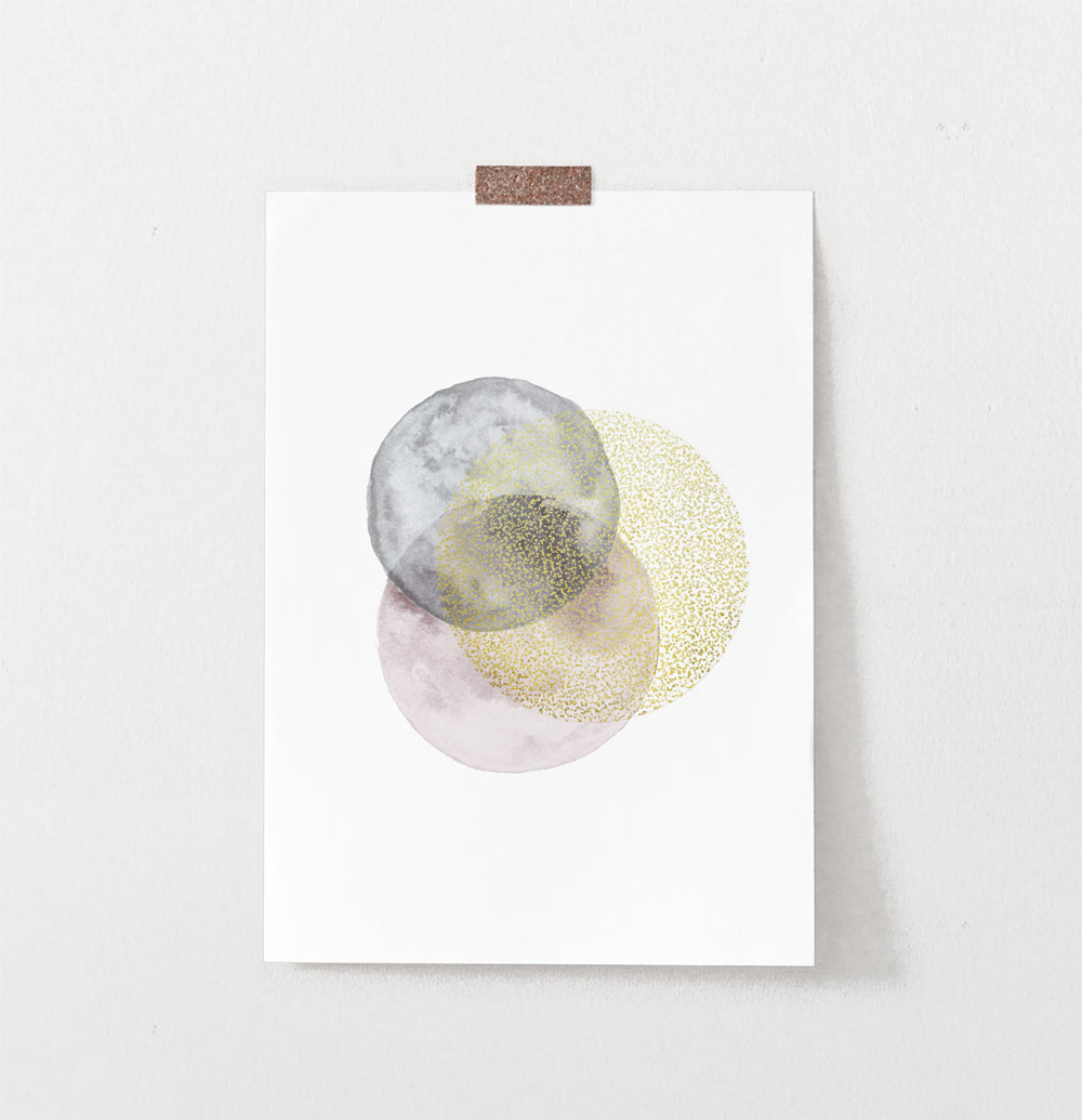 Gold, Gray, and Pink Rounds Painting Poster