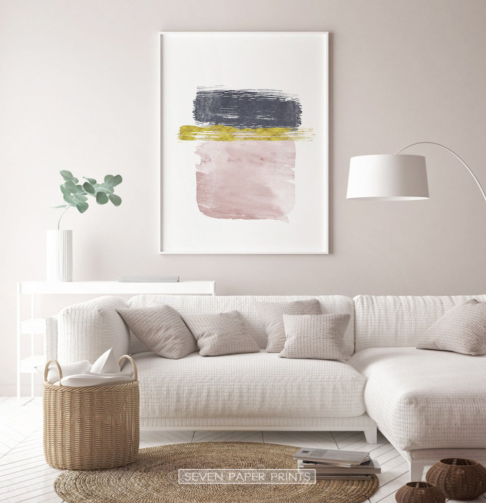 Navy, Gold and Pink Horizontal Sweeping Strokes Poster