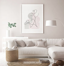 Load image into Gallery viewer, White-framed One Line Hand Drawn Abstract Wall Art with Pink and Gray Background
