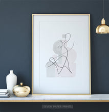 Load image into Gallery viewer, Gold-framed One Line Hand Drawn Abstract Wall Art with Pink and Gray Background
