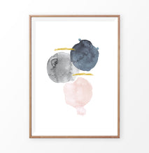 Load image into Gallery viewer, Abstract Navy Blue, Pink and Gray Geometric Art with Gold
