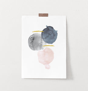 Modern Abstract Stain Art. Gray, Navy Blue, Pink
