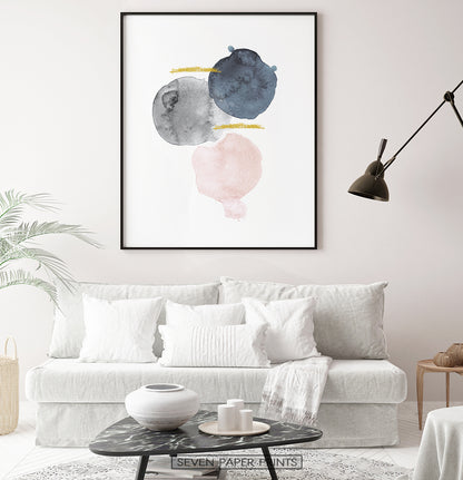 Bright living room wall decor. Abstract painting with gold