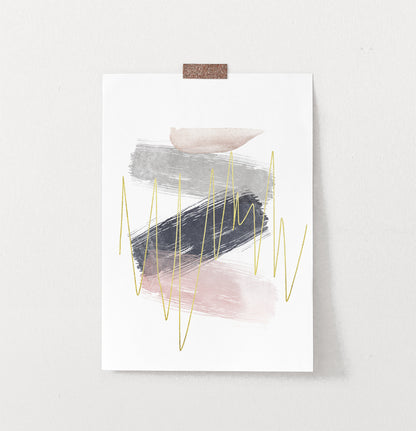 Abstract Brush Print with Gold, Gray, Pink, and Blue Colors