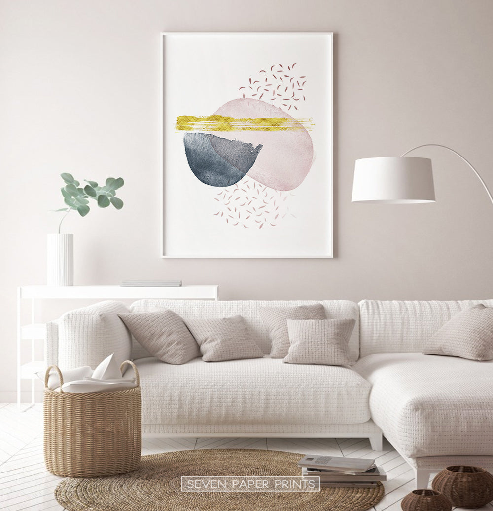 Geometric Abstract Navy Blue and Pink Shapes Art