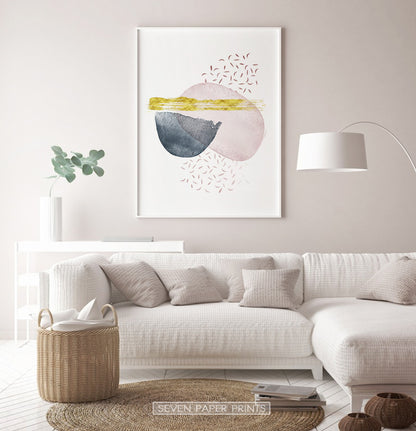 Geometric Abstract Navy Blue and Pink Shapes Art