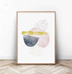 Geometric Abstract Navy Blue and Pink Shapes Art