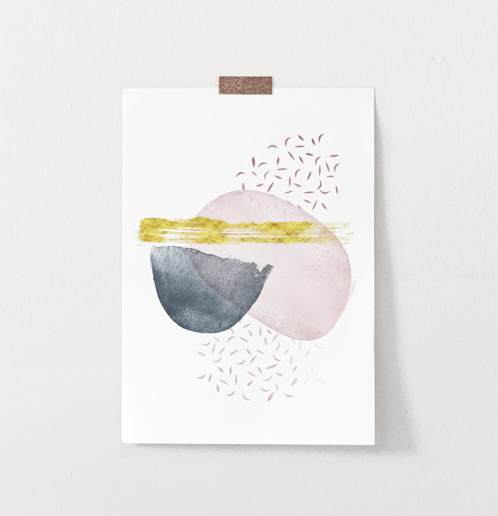 Geometric Abstract Navy Blue and Pink Shapes Art