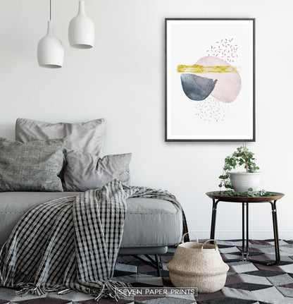 Geometric Abstract Navy Blue and Pink Shapes Art