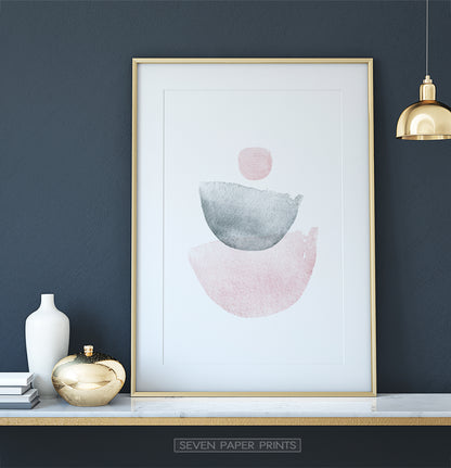 Pink And Gray Semicircle-Like Abstract Wall Art