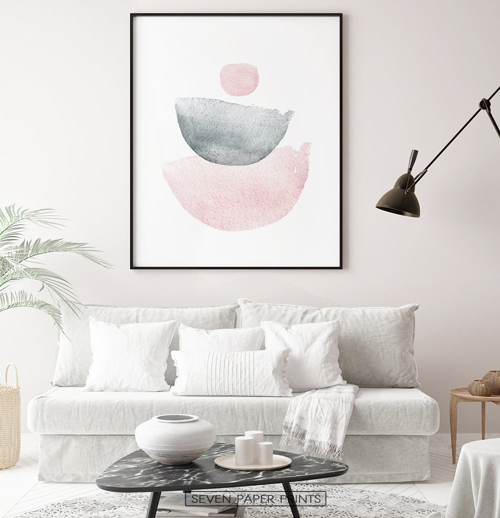 Pink And Gray Semicircle-Like Abstract Wall Art
