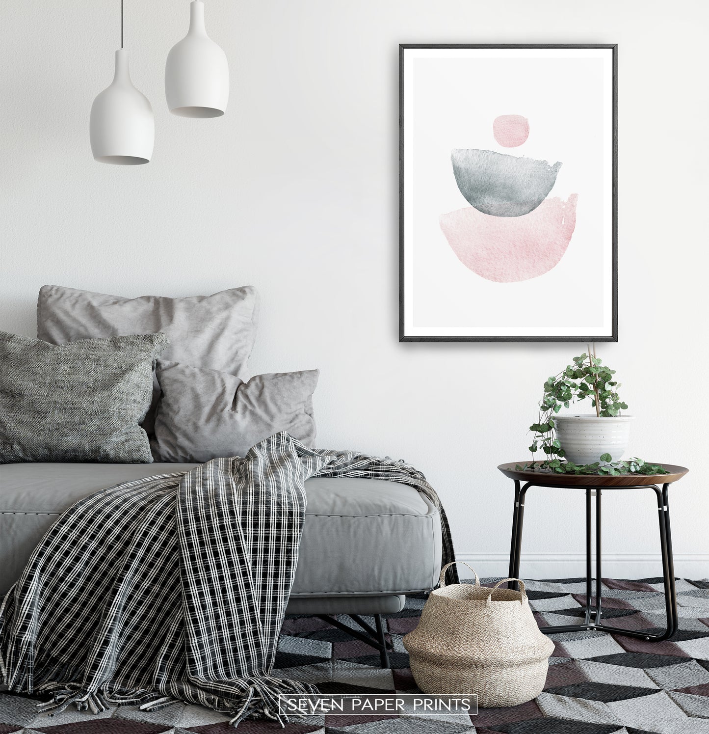 Pink And Gray Semicircle-Like Abstract Wall Art