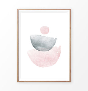 Pink And Gray Semicircle-Like Abstract Wall Art