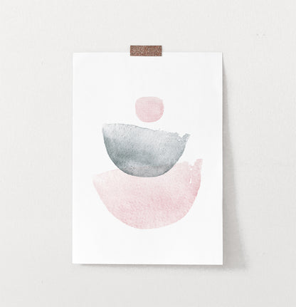 Pink And Gray Semicircle-Like Abstract Wall Art