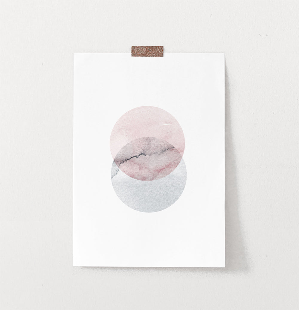 Abstract Wall Art With Two Circles in Pink And Gray Colors