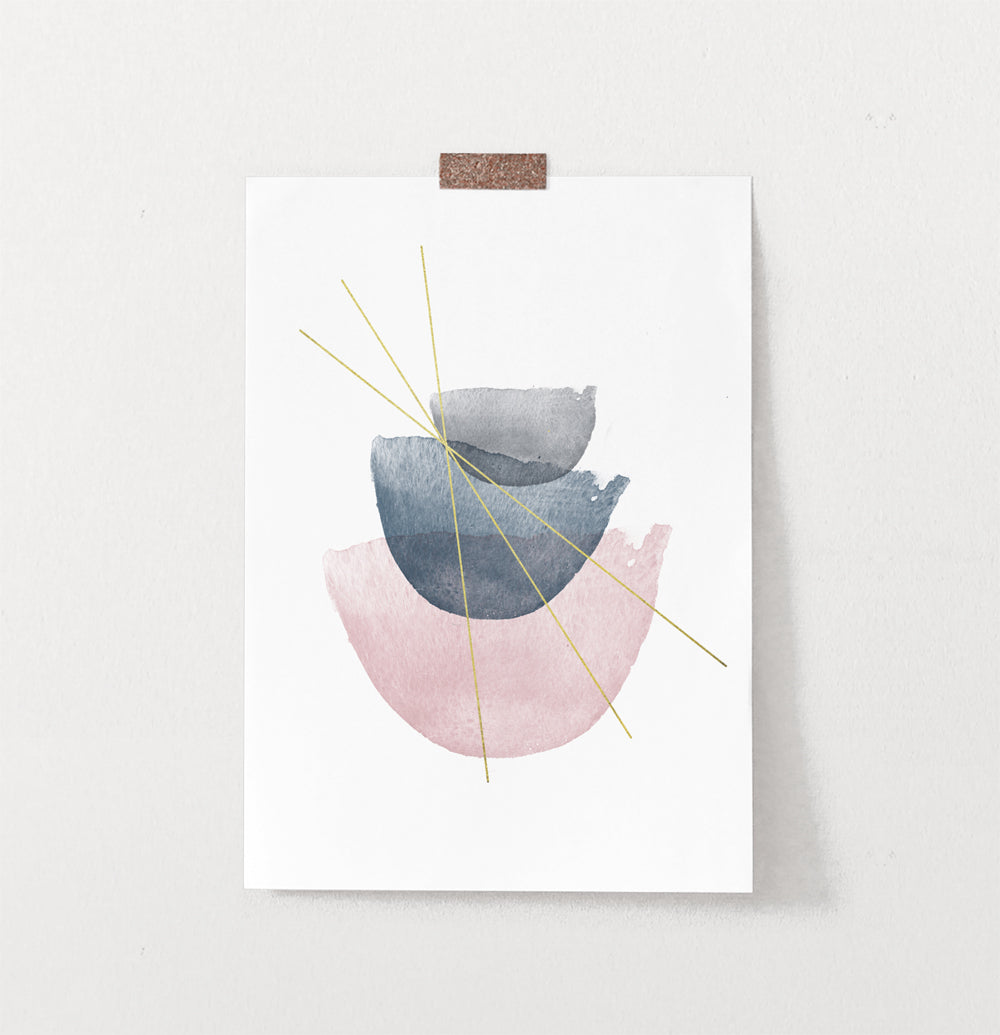 Abstract Geometric Wall Art with Pink and Grey Stones