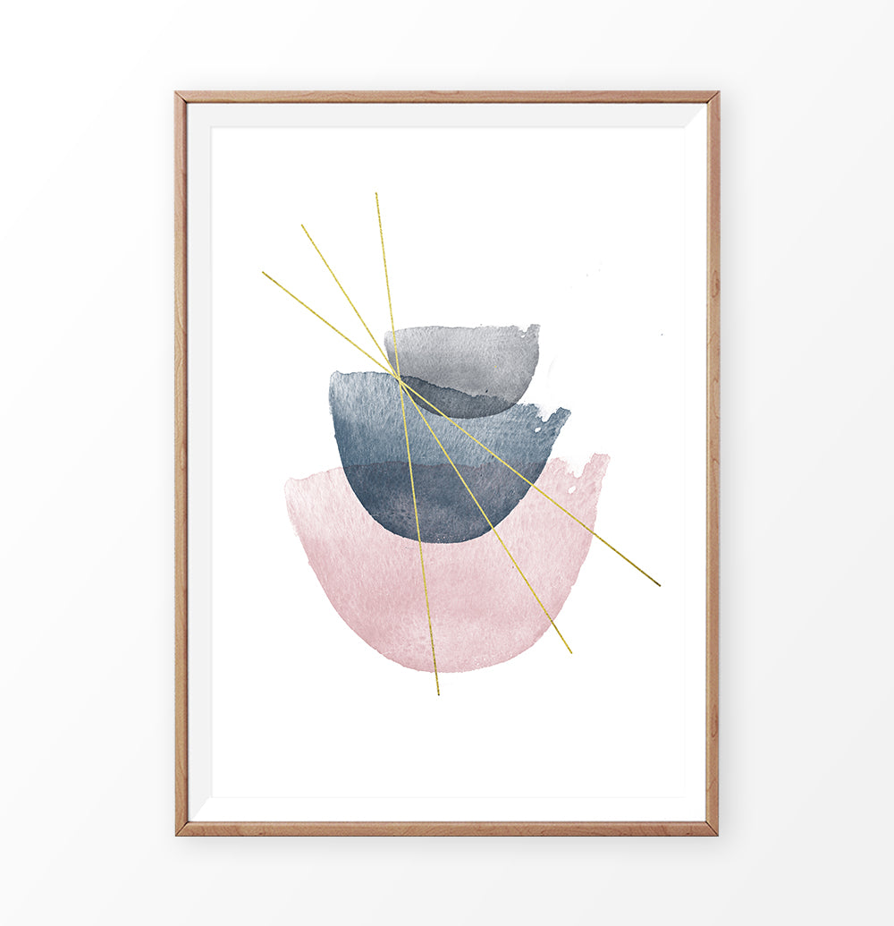 Abstract Watercolor Stones with golden lines