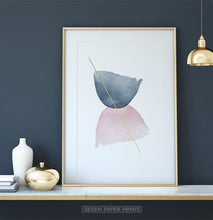 Load image into Gallery viewer, Gold-framed Blue and Pink Symmetrical Smears With a Golden Line Wall Decor
