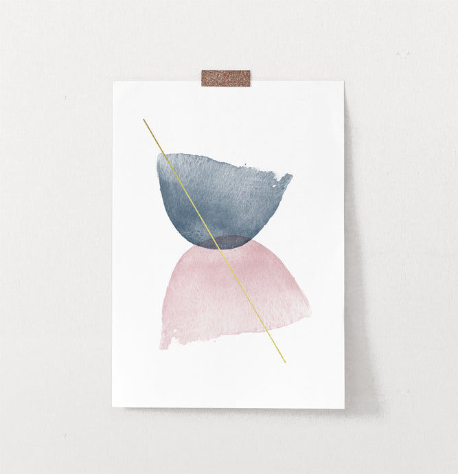 Blue and Pink Symmetrical Smears With a Golden Line Wall Decor