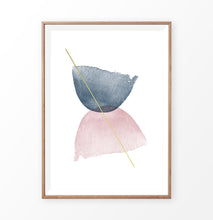 Load image into Gallery viewer, Wood-framed Blue and Pink Symmetrical Smears With a Golden Line Wall Decor
