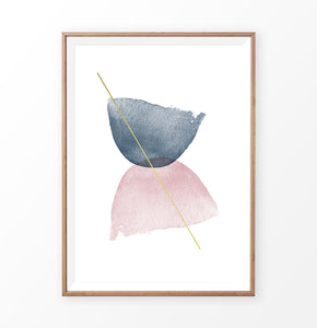 Wood-framed Blue and Pink Symmetrical Smears With a Golden Line Wall Decor