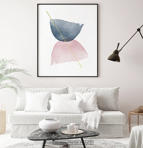 Black-framed Blue and Pink Symmetrical Smears With a Golden Line Wall Decor