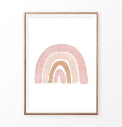 Boho Pink Beige Terracotta Gouache Rainbow Poster