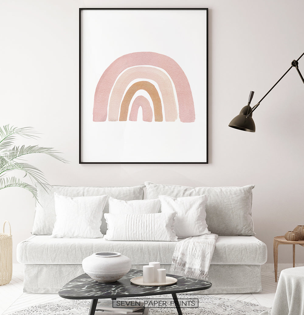 Boho Pink Beige Terracotta Gouache Rainbow Poster