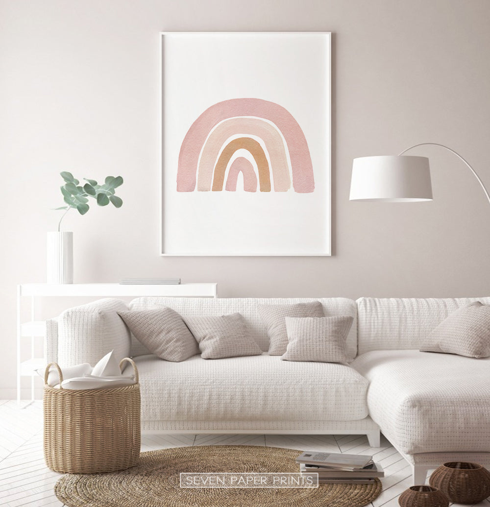 Boho Pink Beige Terracotta Gouache Rainbow Poster