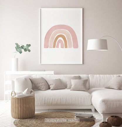 Boho Pink Beige Terracotta Gouache Rainbow Poster