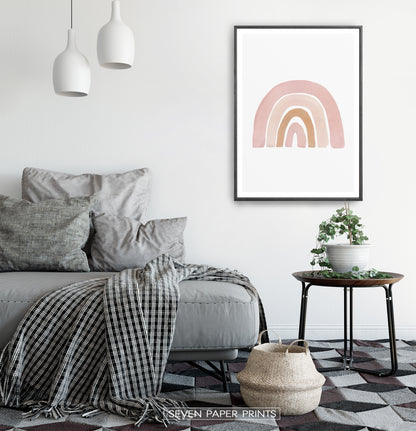 Boho Pink Beige Terracotta Gouache Rainbow Poster